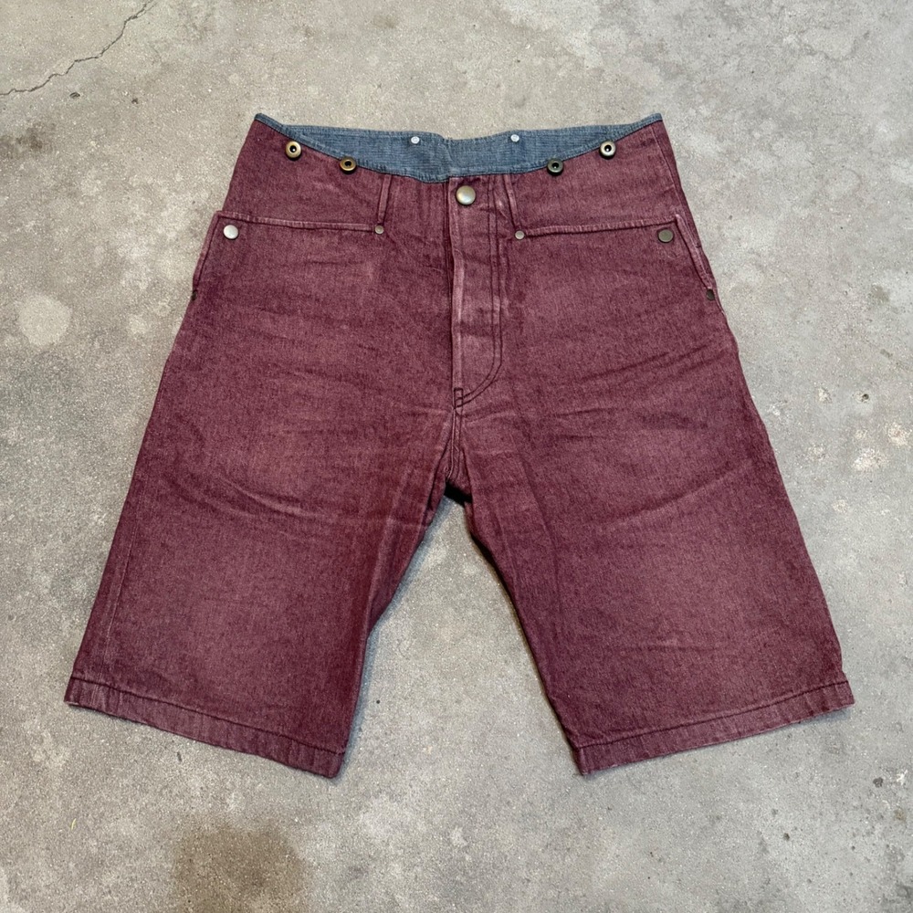 Lino Shorts Mens 35 Burgundy Tailored Garments Cinch Back Button Fly Lederhosen